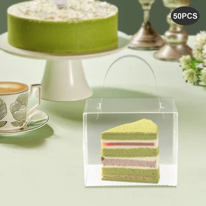 50 Pcs Clear Cake Boxes Cake Carrier Box Plastic Cake Carrier with Lid and Hand - Picture 1 of 12
