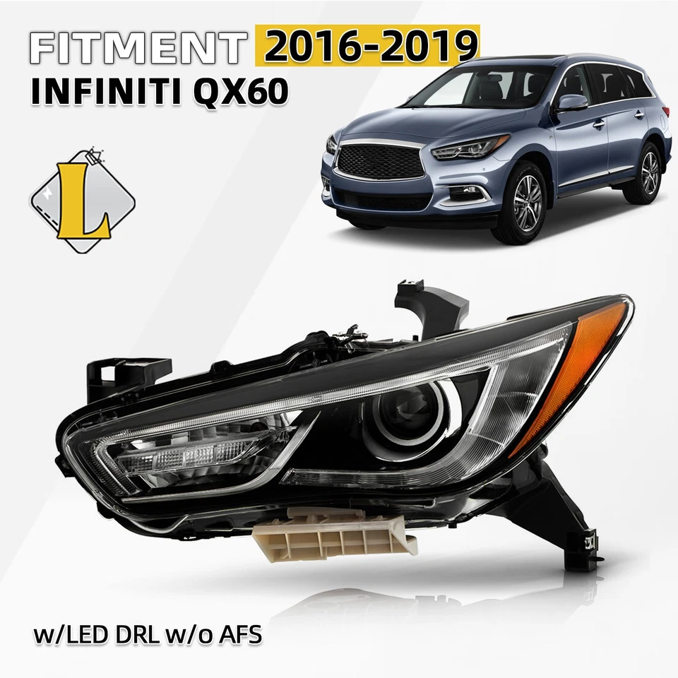 For 2016-2019 Infiniti QX60 HID w/LED DRL non-AFS Projector Headlight Left Side Foto 1 de 4