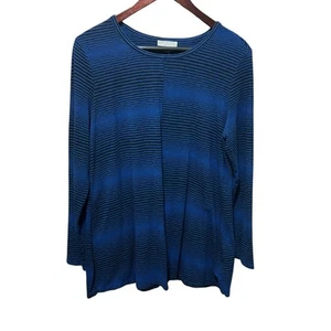 Habitat Women Tunic Top M Blue Black Stripe Lagenlook Artsy Minimalist Travel - Picture 1 of 7