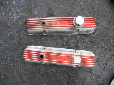 Vintage GM Chevy Edelbrock finned 4 bolt valve covers - Image 1 of 4
