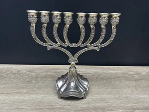 Beautiful Vintage Judaica Jewish Silver Tone Hanukkah Menorah Hanukkiah - Picture 1 of 15