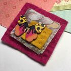Unique fuchsia BUTTERFLY Hand-stitched SQUARE Felt Brooch Ideal Gift      f13