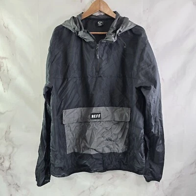 Neff Jacket Mens XL Gray Black Windbreaker Quarter Zip Anorak Hooded Dillan  - Image 1 of 4