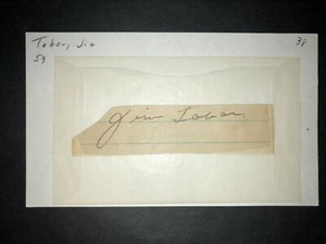 1938 RED SOX: Jim Tabor, SIGNED 3x5 Cut (JSC), D.1953