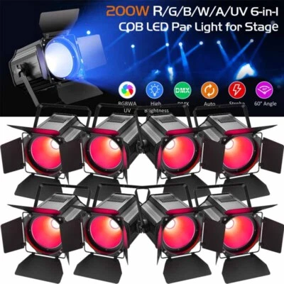 200W COB LED Par Can Stage Light DMX RGBWA+UV Disco DJ Lighting Aluminum Shell - Image 1 of 4