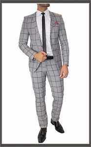 Juego de traje Fc Plus a cuadros talla doble ranura camisa corbata gris carro 44 - Imagen 1 de 3