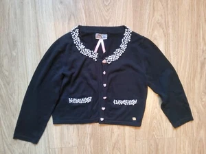 Black Cardigan Size 10 Pearl Embelishment Coquette Cute Preppy Heart Buttons 💗 - Picture 1 of 5
