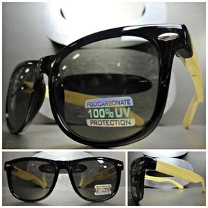 Hombre O Mujer Clásico Elegante Vintage Estilo Retro Sol Negro & Madera Frame - Picture 1 of 11
