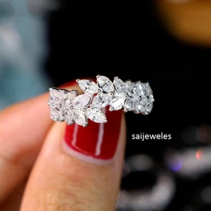 Anillo Banda de Boda Estilo Hoja Único 1,70 quilates Diamante Creado en Laboratorio Oro Blanco 14K Bien - Imagen 1 de 8