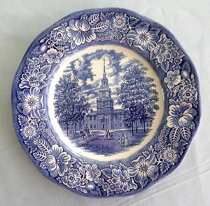 Liberty Blue, Staffordshire Ironstone, 9.75" Plate, Independence Hall, England - Picture 1 of 5