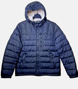 Levi's Puffer Jacket Black Hooded Quilted Full Zip Insulated Coat Men’s Medium - Picture 1 of 12