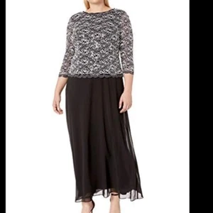Alex Evenings Black Sequin Lace Chiffon Midi Special Occasion Dress Size 18 - Picture 1 of 13