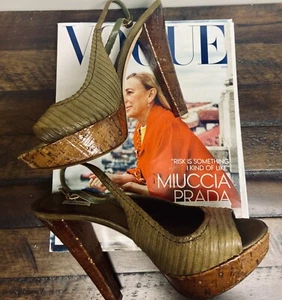 Miu Miu Green Slingback Open-Toe Platform Sandals Size 9 - Picture 1 of 15