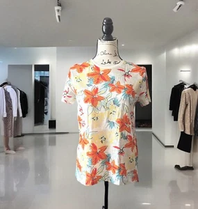 ZARA T-Shirt Women’s White Floral Print Round Neck Short Sleeve Cotton Size S - Picture 1 of 4