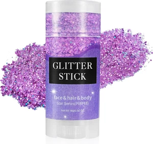 Purple Body Glitter Stick, Mardi Gras Face Glitter Makeup, Hair Glitter Gel for - Picture 1 of 12