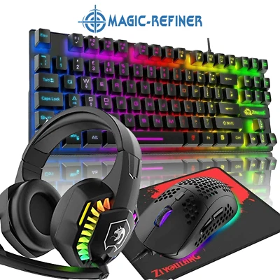 4 IN 1 80% Gaming Keyboard LED Backlit,RGB Mouse,Free Pad and Stereo Headset Set - Image 1 of 4
