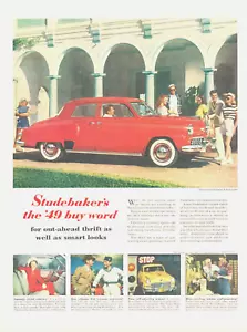 1949 STUDEBAKER 4 door sedan car PRINT AD tennis gas station red auto - Picture 1 of 1