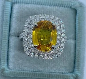 Oval Cut Simulated Yellow Citrine Halo Engagement Ring In 14k White Gold Plated - Picture 1 of 8