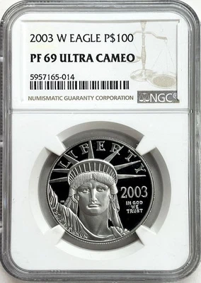 2003 W PLATINUM $100 PROOF AMERICAN EAGLE 1 OZ COIN NGC PF 69 ULTRA CAMEO - Image 1 of 2