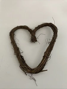 Natural Grapevine Heart Wreath 11x10”Primitive Country Farmhouse Wall Craft - Picture 1 of 16