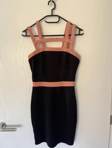 Rare London Black & Pink Strappy Bodycon Dress Size 6 - Picture 1 of 4