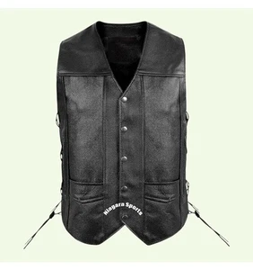 Herren Schwarz Original Fahrer Weste Premium Lederweste Motorrad Biker Weste - Bild 1 von 5