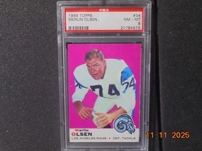 1969 Topps - Merlin Olsen #34 PSA 8 - Image 1 of 2