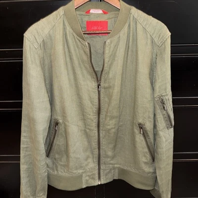 Zara Man Olive Green Bomber Jacket Utility Pocket Linen Cotton Blend Full Zip XL - Image 1 of 4