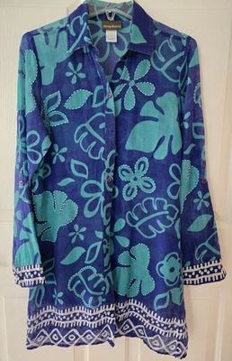 Tommy Bahama S Azul Verde Floral Tropical Resort Nadar Playa Cubrir  Foto 1 de 4