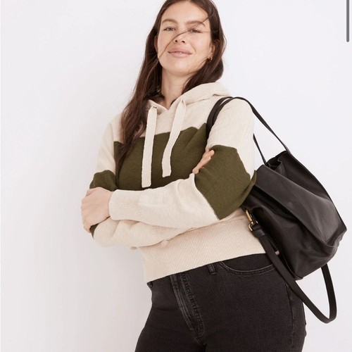 OFF WHITE Felpa con cappuccio donna Madewell Clairview colorblock taglia media verde avorio