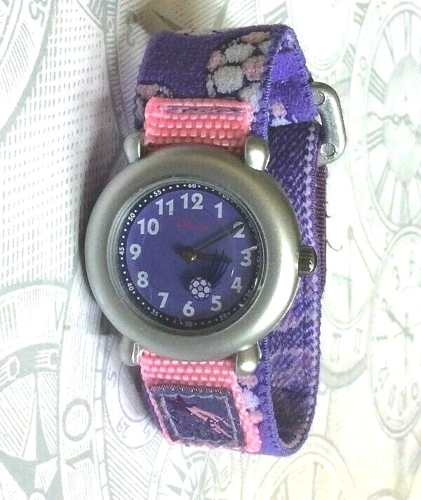 Disney Girl's Watch Purple Dial Soccer Ball Print Band You Can Swim in It
