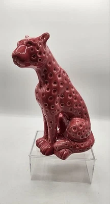 ESTATUA DE LEOPARDO Manchado Exótico Selva Decoración del Hogar Cerámica Rosa Brillo 9.5" Figura Foto 1 de 4