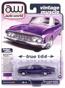 AUTO WORLD 1:64 1961 DODGE DART PHOENIX LOWRIDER PURPLE SKY AWSP195 AW64512 B - Foto 1 di 5