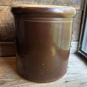 Antique Primitive Small Brown Stoneware Crock - Picture 1 of 8