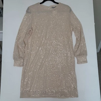 H&M Women's Blush, Long-Sleeved Sequin Dress Size Medium - Image 1 of 4
