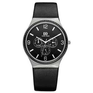 Danish Design IQ13Q994 Black Dial Titanium Leather Day/Date Quartz Men's Watch - Picture 1 of 1