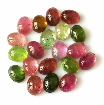 6X8 mm Oval Tourmaline Cabochon Natural Multi Color Wholesale Gemstone 20 Pieces - Image 1 of 4