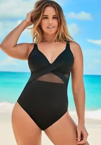 Costumi da bagno per tutti tagliati in rete con ferretto pezzo unico tg. 14 Plus Nero - Foto 1 di 5