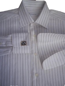 1 Ermenegildo Zegna White Striped long sleeves French Cuff cotton shirt Size 16 - Picture 1 of 6