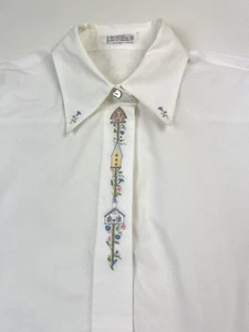 Vintage Foxcroft Gr. 8 Shirt weiß Langarm bestickt Vogelhäuser Cottagecore - Bild 1 von 3