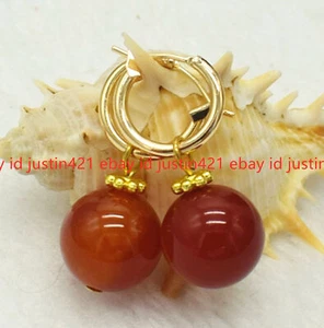 Natural 14mm Multicolor Stripe Agate Round Beads Gems Dangle Leverback Earrings - Picture 1 of 16