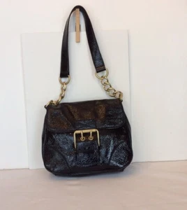 Talbots Handbag Shoulder Black Textured Patent Faux Leather Chain Strap - Picture 1 of 11