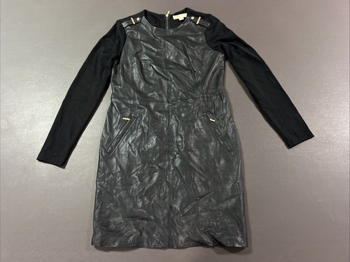 Abito donna Michael Kors piccolo nero pelle di agnello manica lunga zip tasche Italia