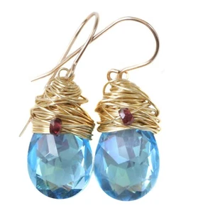 Spyglass Designs Earrings made w/ Crystal Aquamarine Blue 14k Solid Gold Wrap - Picture 1 of 19