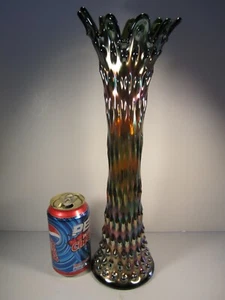 Antike grüne Fenton Carnival Glas rustikal große Vase 4 1/8" Sockel 15" hoch - Bild 1 von 9