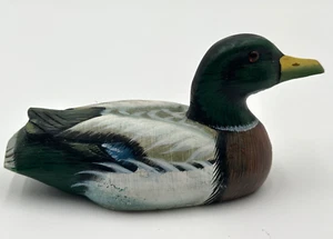 Vintage 60er Jahre handgeschnitzt Holz bemalt 6" Ente Schnitzerei Massivholz Glasaugen - Bild 1 von 9