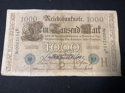 1910 Imperial Germany Reichsbanknote 1000 Mark Nr0082154E SIGNED LABAN E WALLACE - Image 1 of 4