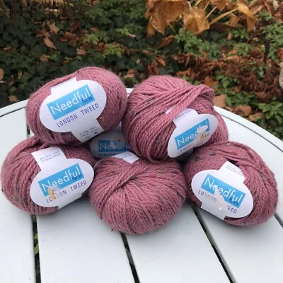 Needful Yarns London Tweed 2 Balls Pink Aran wool yarn ITALY 50g Discontinued - Image 1 of 4