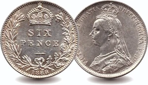 1888 Victorian Silver Sixpence Coin - Picture 1 of 4