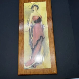 Vintage 20s Fashion Woman Decoupage Plaque 15.75" x 7" Signed - Picture 1 of 11